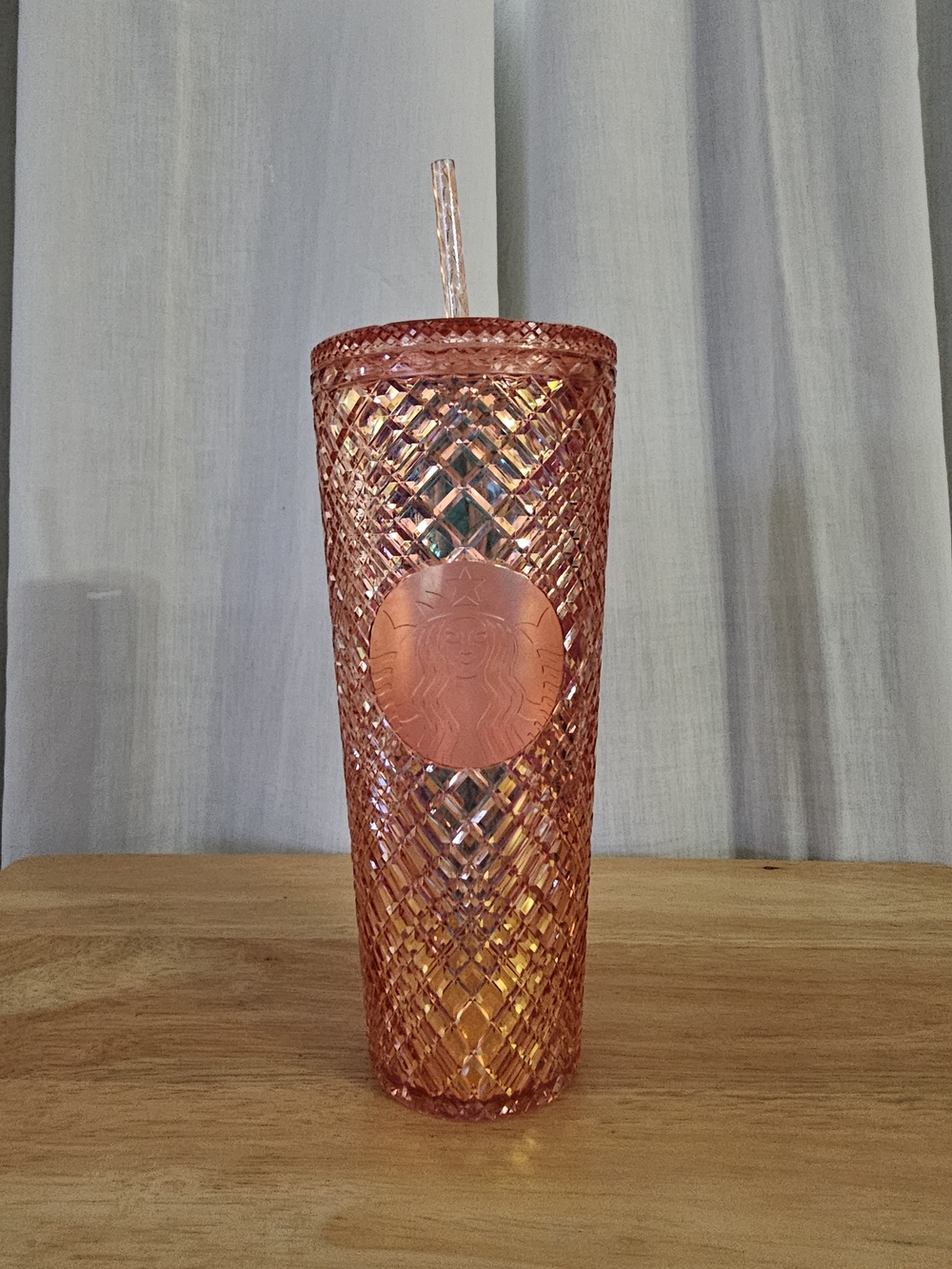 Starbucks Pink Rose Textured Cold Cup with Straw